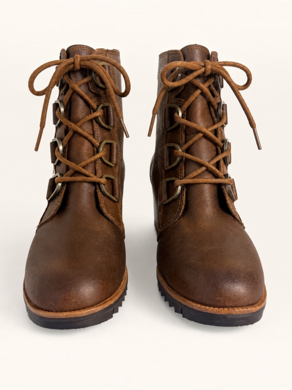 SOREL Cate Lace Womens 8 Redwood Brown Leather Waterproof City Chic Ankle Boots - Picture 4 of 14